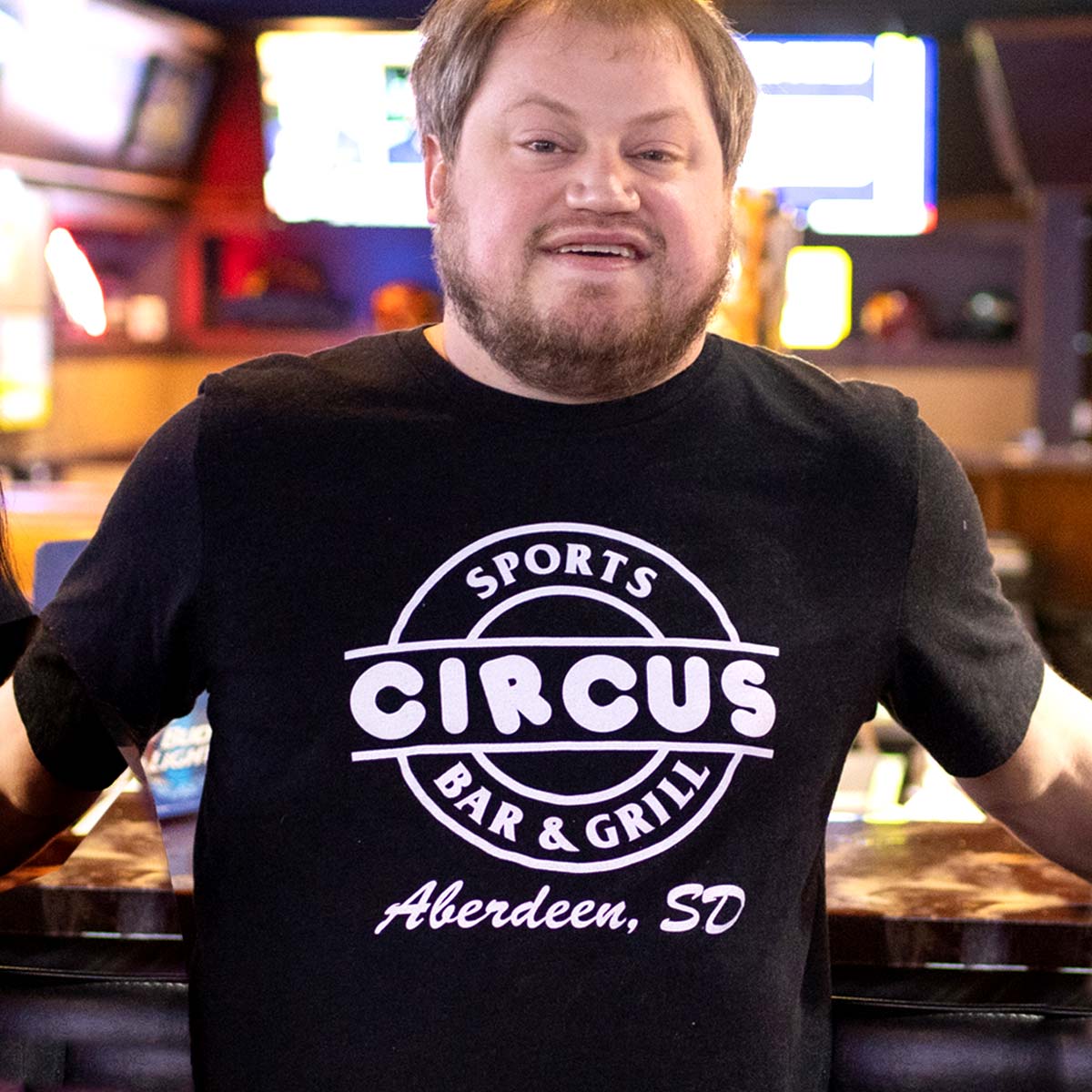 black circus shirt on model