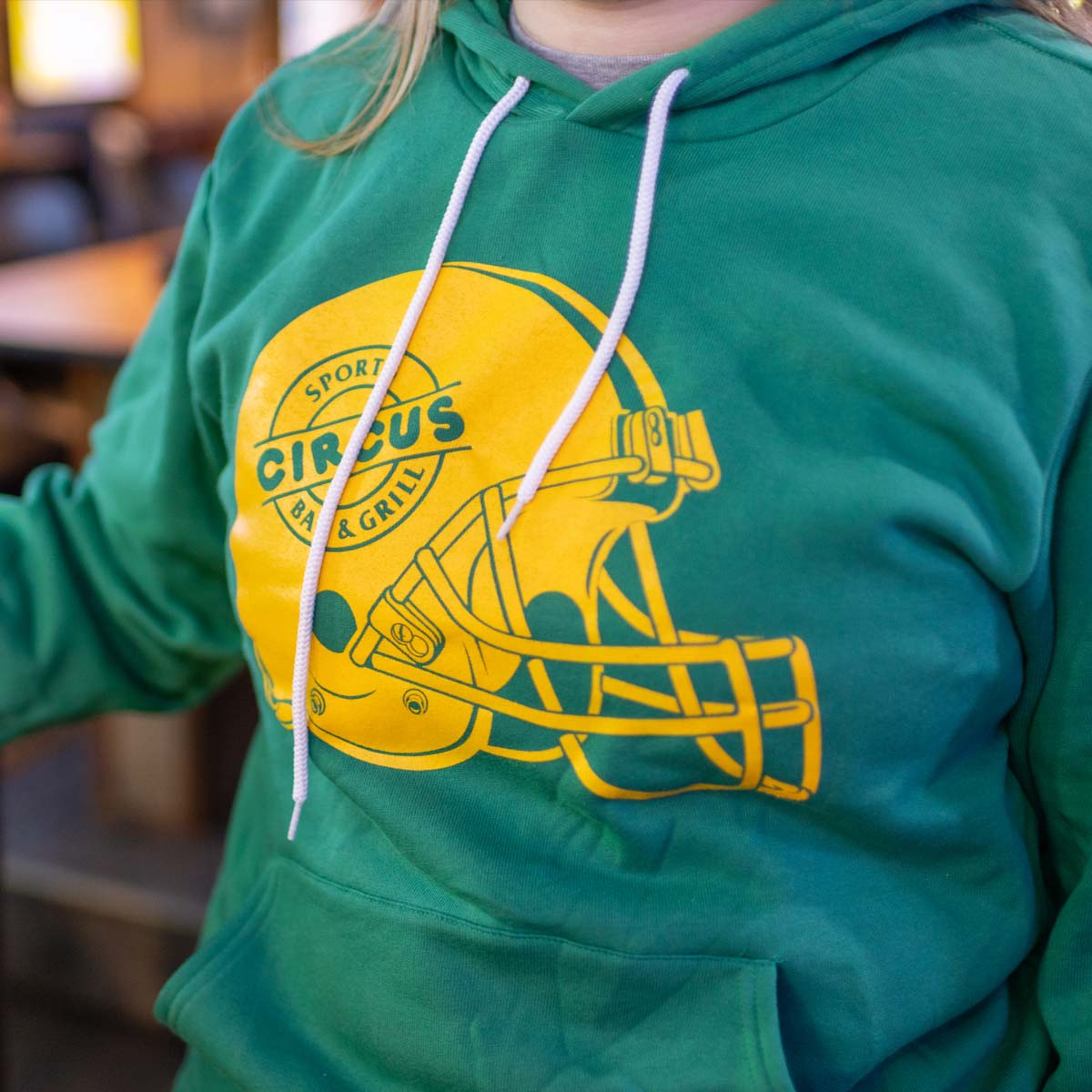 green circus hoodie detail